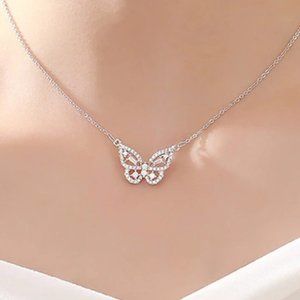 *925 Sterling Silver Diamond Butterfly Necklace